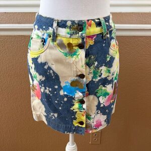Moschino Couture Hand Painted Denim Skirt Sz 4 Italian Designer High Fashion Art